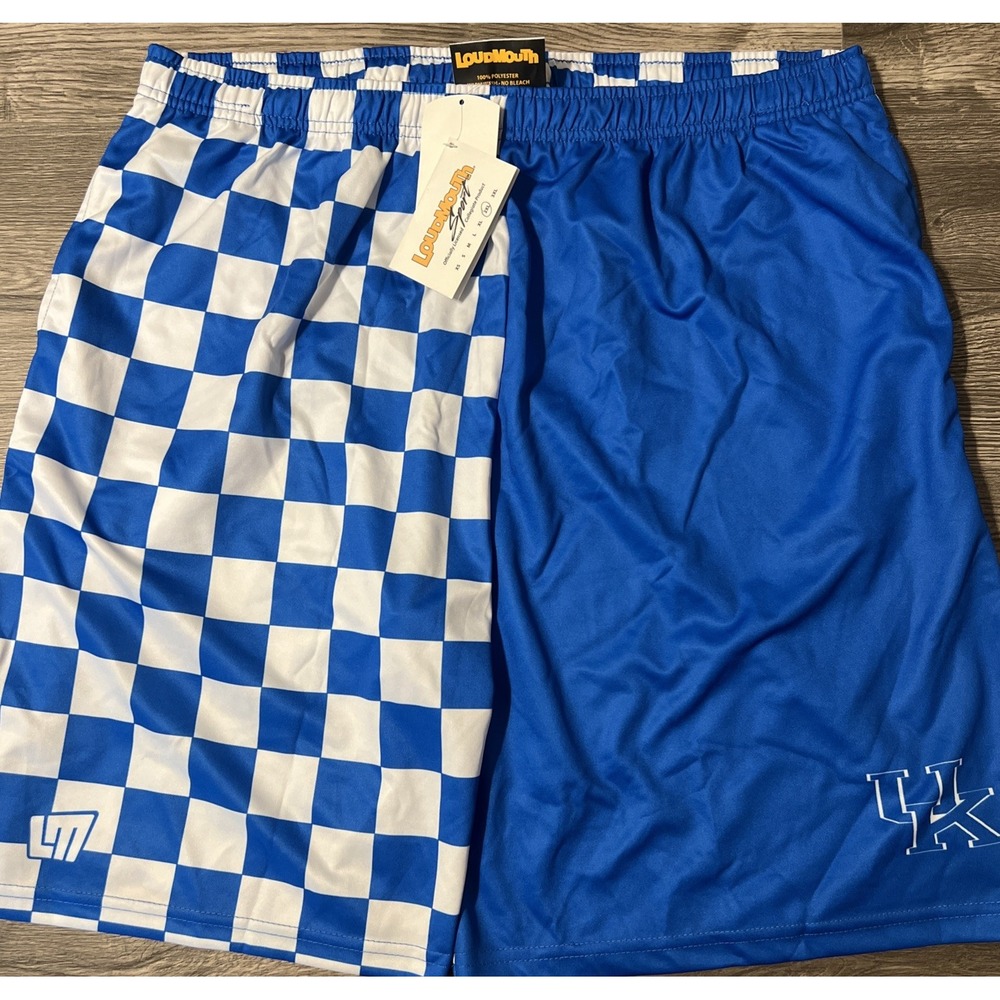 Loudmouth Kentucky Wildcats Basketball Shorts Checked Blue/White Men's 2XL NWT